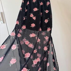 Black Sheer Floral Maxi Skirt